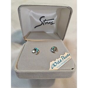 Storrs Wild Pearle Abalone Shell Moon and Star Hypoallergenic Stud Earrings